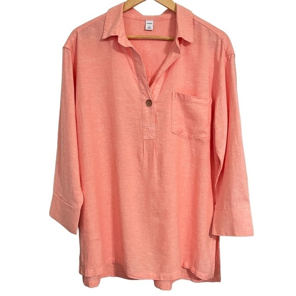 Old Navy Linen-blend Peach 3/4 Length Sleeves Tunic Size Medium - Picture 2 of 11